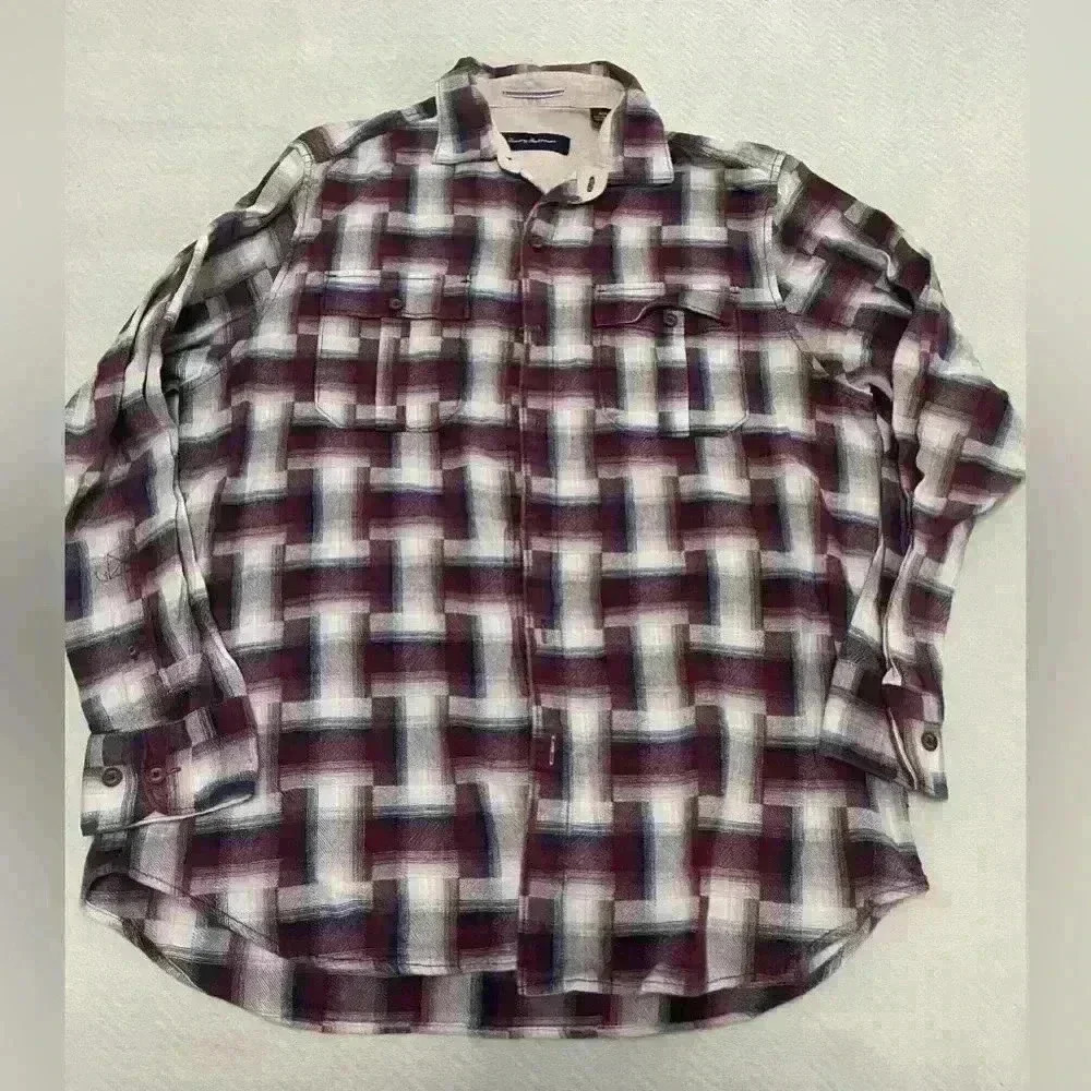Tommy Bahama Shirt Mens Medium Purple Blue Button Up Long Sleeve Cotton Casual